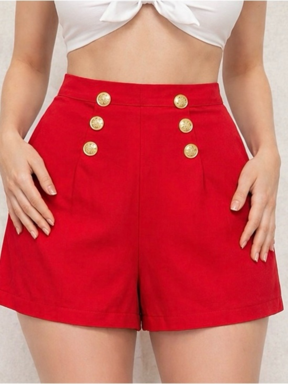 High Waisted Red Sailor Shorts Gold Button Pin Up Retro Shorts Size L
